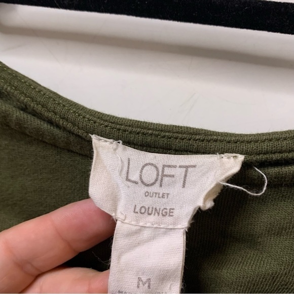 LOFT Lounge wear hunter Green Pom Pom Bell Sleeve Sweatshirt medium women’s boho - Picture 3 of 6